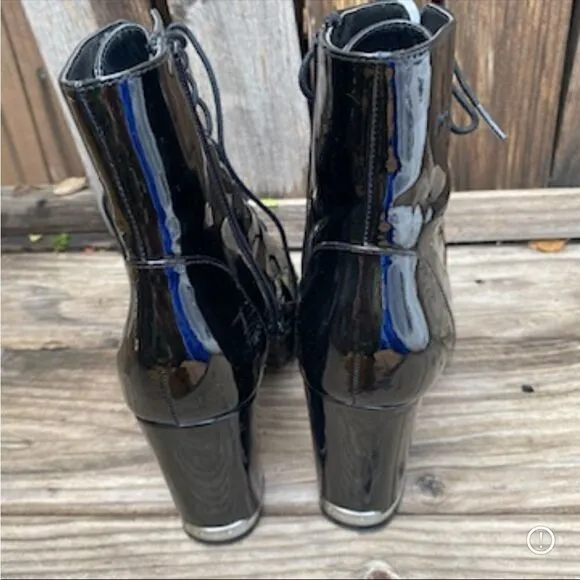 Calvin Klein Esma Patent Leather Lace Up Boots in black size 8