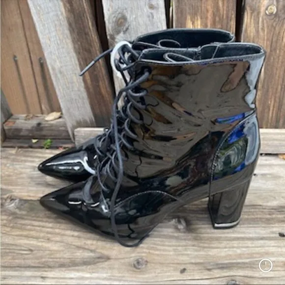 Calvin Klein Esma Patent Leather Lace Up Boots in black size 8