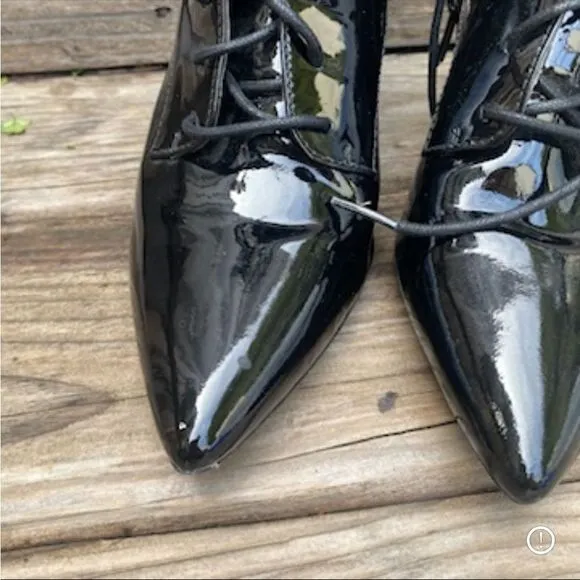Calvin Klein Esma Patent Leather Lace Up Boots in black size 8