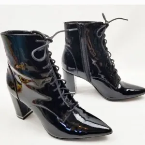 Calvin Klein Esma Patent Leather Lace Up Boots in black size 8