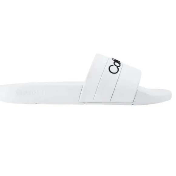 Calvin Klein Mens Adult Casual Pool Slides Logo White Color Sandals Size 12M