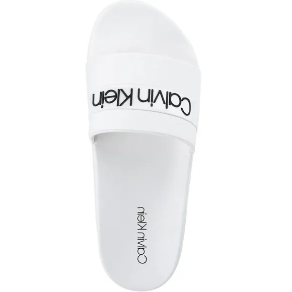Calvin Klein Mens Adult Casual Pool Slides Logo White Color Sandals Size 12M