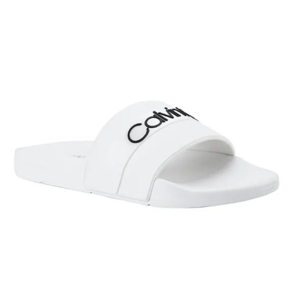 Calvin Klein Mens Adult Casual Pool Slides Logo White Color Sandals Size 12M