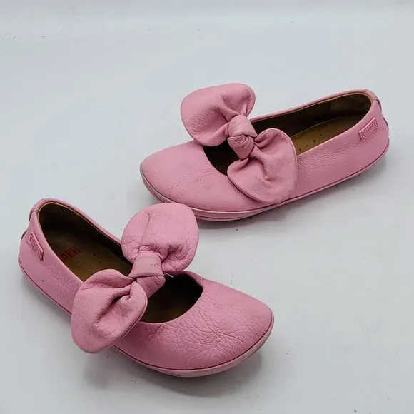 Camper Right Pink Leather Mary Jane Ballerina With Bow Accent Size 11