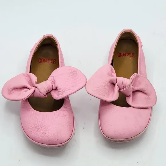 Camper Right Pink Leather Mary Jane Ballerina With Bow Accent Size 11
