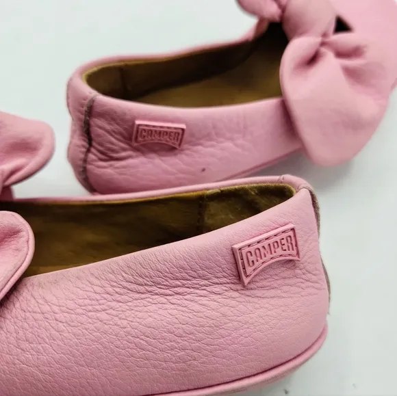 Camper Right Pink Leather Mary Jane Ballerina With Bow Accent Size 11