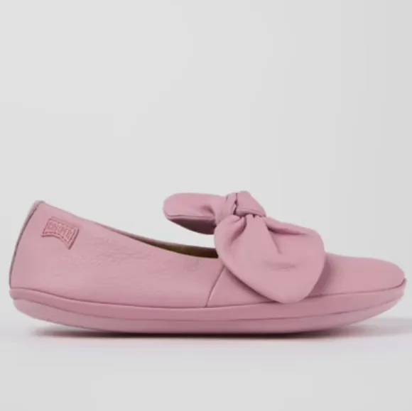 Camper Right Pink Leather Mary Jane Ballerina With Bow Accent Size 11