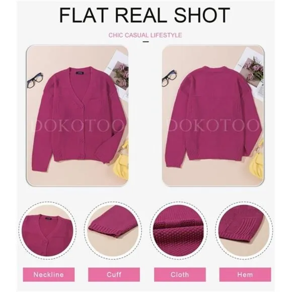 Cardigan for Women V Neck Open Front Button Down Long Sleeve Cable Knit Sweaters