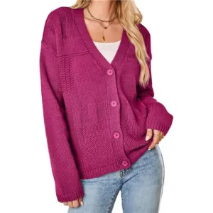 Cardigan for Women V Neck Open Front Button Down Long Sleeve Cable Knit Sweaters