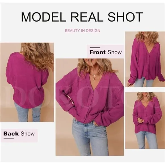 Cardigan for Women V Neck Open Front Button Down Long Sleeve Cable Knit Sweaters