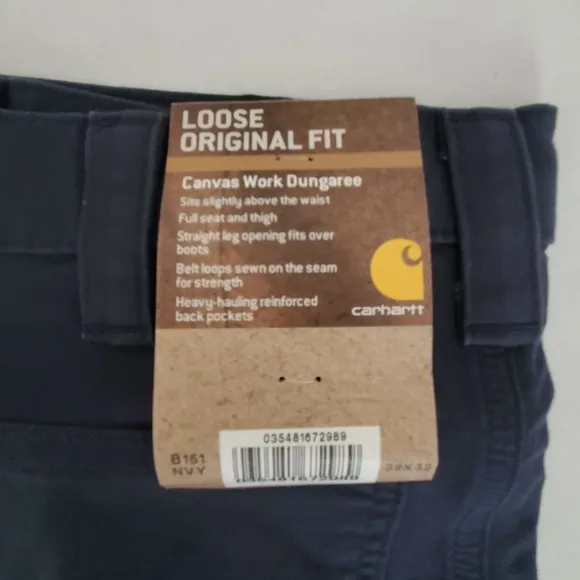 Carhartt Men's Loose Original Fit Canvas Work Dungaree Pants Navy 32X32 Set Of 2