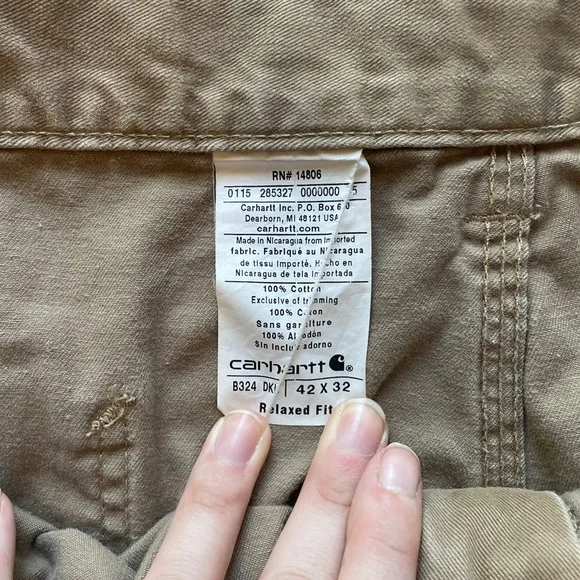 Carhartt Washed Twill Dungaree Carpenter Cargo Baggy Pants Dark Khaki Sz 42X32