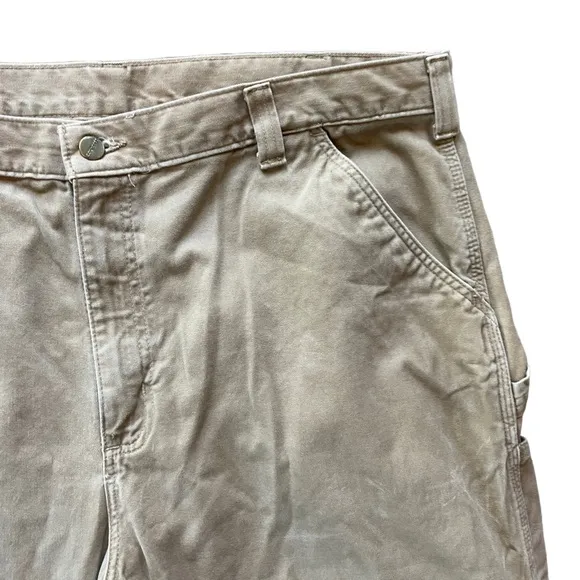 Carhartt Washed Twill Dungaree Carpenter Cargo Baggy Pants Dark Khaki Sz 42X32