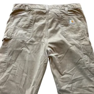 Carhartt Washed Twill Dungaree Carpenter Cargo Baggy Pants Dark Khaki Sz 42X32