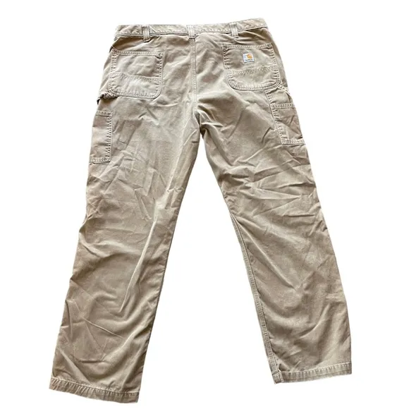Carhartt Washed Twill Dungaree Carpenter Cargo Baggy Pants Dark Khaki Sz 42X32