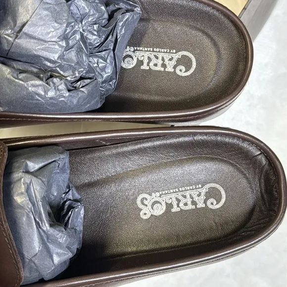 Carlos Santana Planeo Dress Slides Dark Chocolate Leather Slides- Size 10