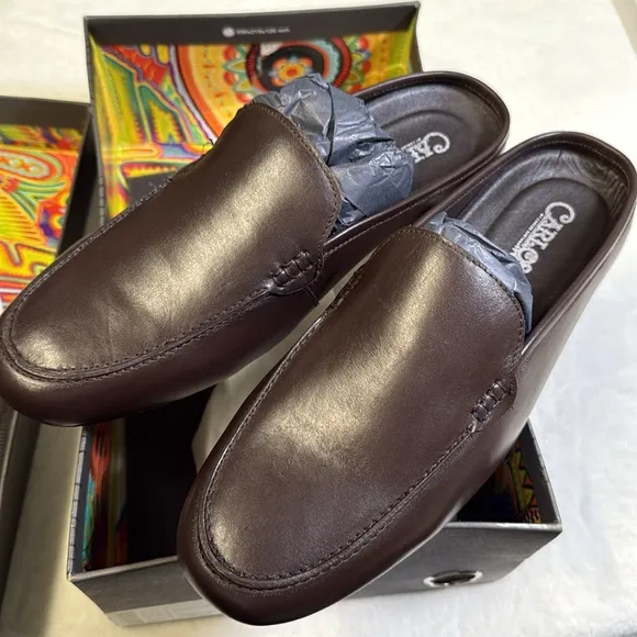 Carlos Santana Planeo Dress Slides Dark Chocolate Leather Slides- Size 10