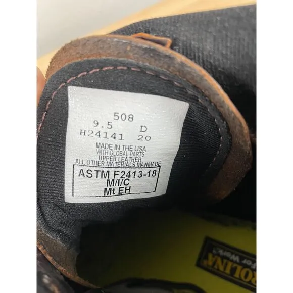 Carolina Men's Size 9.5 D Brown Int Hi Met Guard Steel Toe Heavy Duty Work Boots