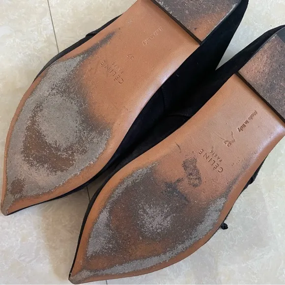 Celine Black Suede Babouche Pointed Toe Ballet Flats