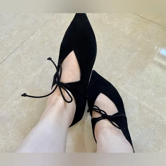 Celine Black Suede Babouche Pointed Toe Ballet Flats