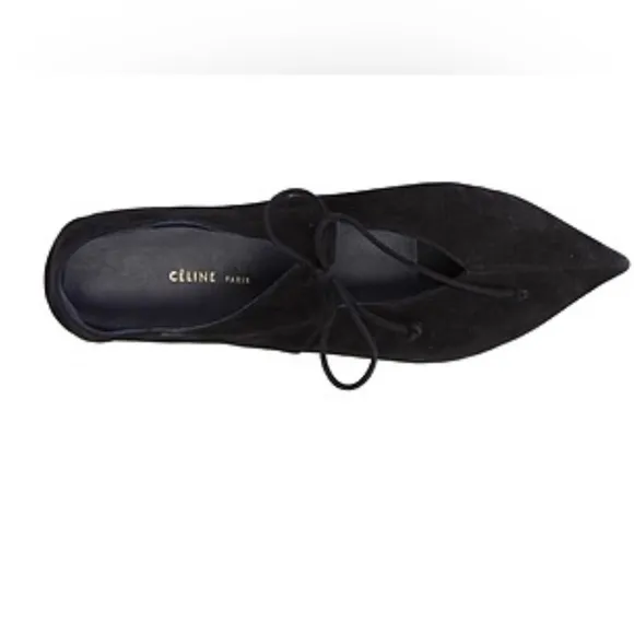Celine Black Suede Babouche Pointed Toe Ballet Flats