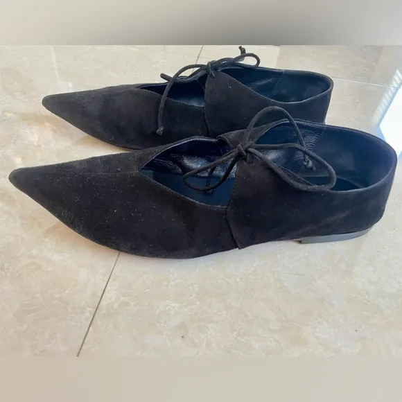 Celine Black Suede Babouche Pointed Toe Ballet Flats