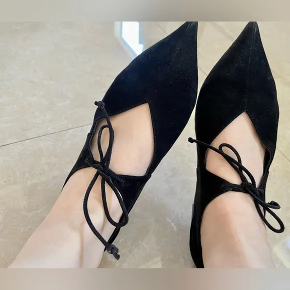 Celine Black Suede Babouche Pointed Toe Ballet Flats