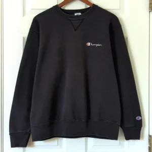 Champion 80's Vintage Logo Embroidered Pullover Crewneck Sweatshirt Black XL