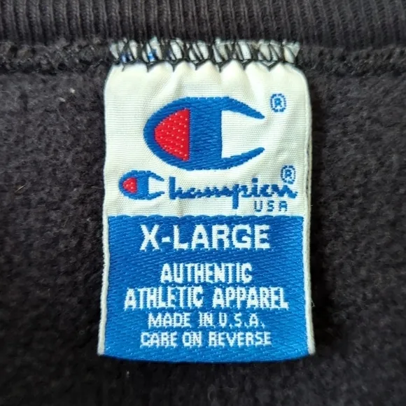 Champion 80's Vintage Logo Embroidered Pullover Crewneck Sweatshirt Black XL