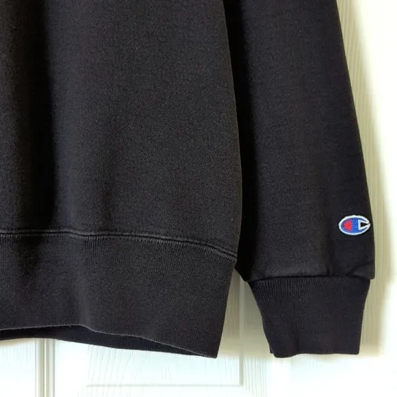 Champion 80's Vintage Logo Embroidered Pullover Crewneck Sweatshirt Black XL