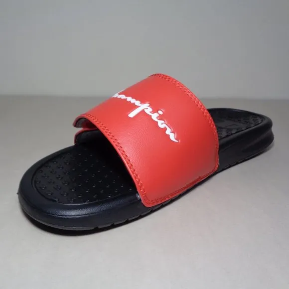 Champion Size 5 M LOGO SLIDE Red Black Sandals New Boys Kids Shoes