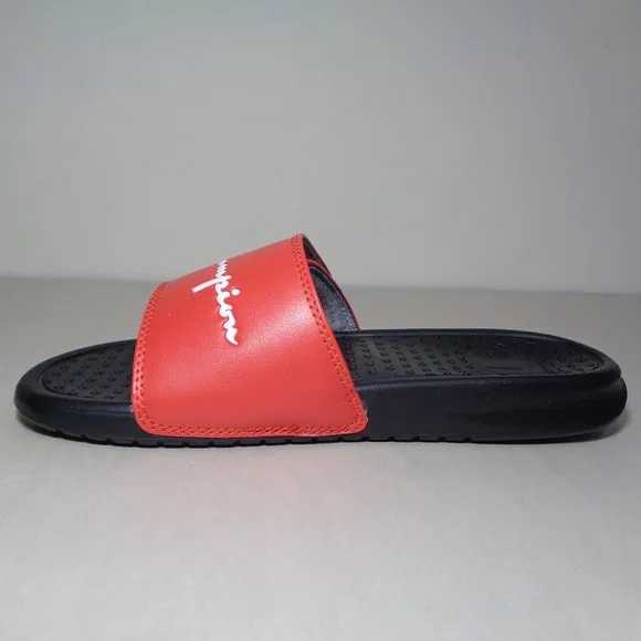 Champion Size 5 M LOGO SLIDE Red Black Sandals New Boys Kids Shoes