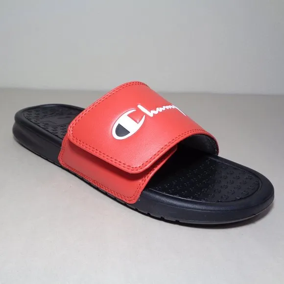 Champion Size 5 M LOGO SLIDE Red Black Sandals New Boys Kids Shoes