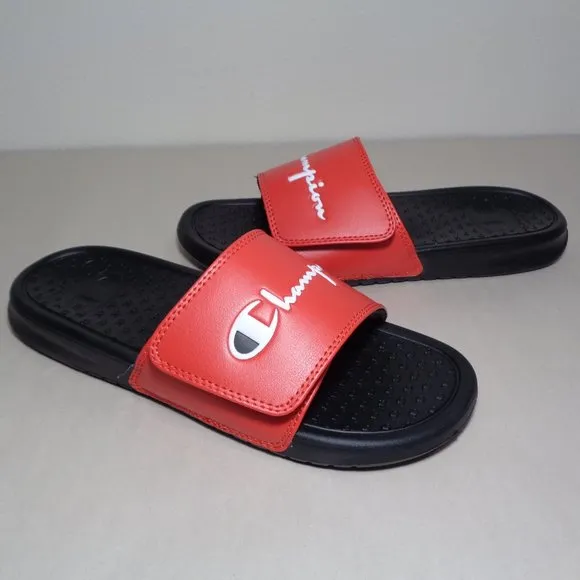 Champion Size 5 M LOGO SLIDE Red Black Sandals New Boys Kids Shoes