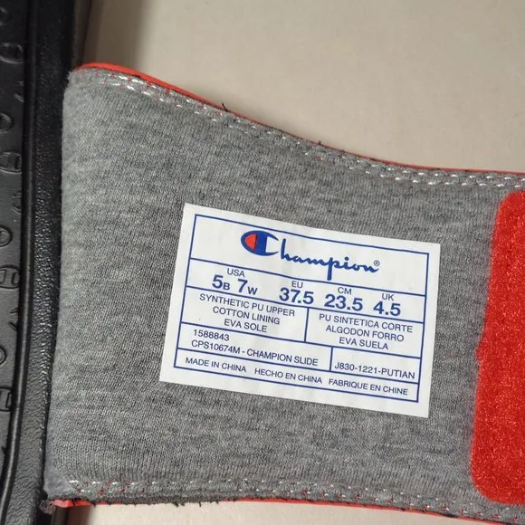 Champion Size 5 M LOGO SLIDE Red Black Sandals New Boys Kids Shoes