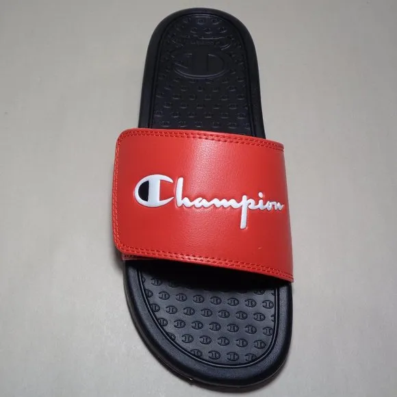 Champion Size 5 M LOGO SLIDE Red Black Sandals New Boys Kids Shoes