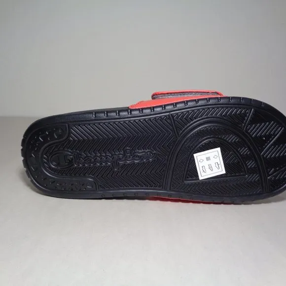 Champion Size 5 M LOGO SLIDE Red Black Sandals New Boys Kids Shoes