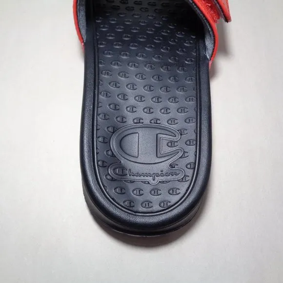 Champion Size 5 M LOGO SLIDE Red Black Sandals New Boys Kids Shoes