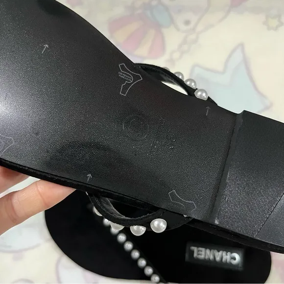 Chanel Black Pearl Slide Sandals