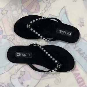 Chanel Black Pearl Slide Sandals