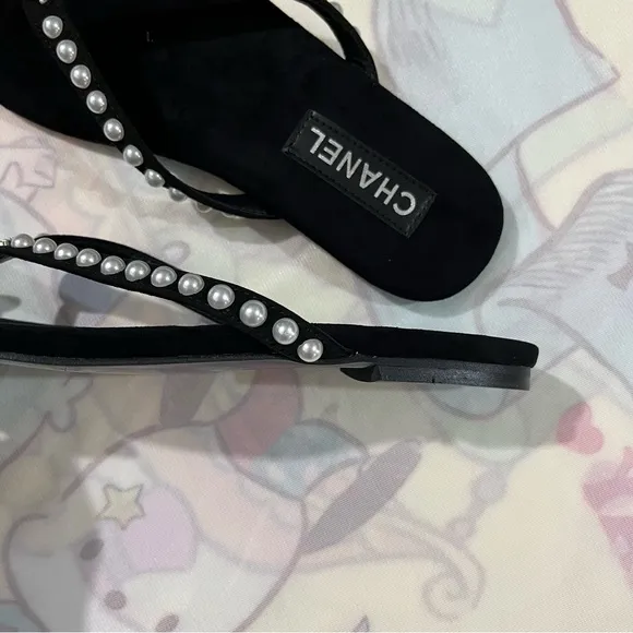 Chanel Black Pearl Slide Sandals