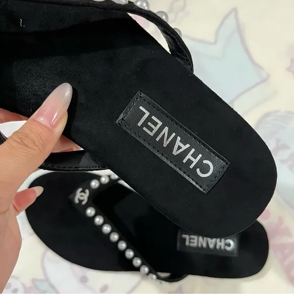 Chanel Black Pearl Slide Sandals