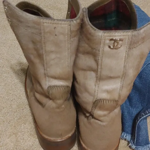 CHANEL Boots Pony Hyde Lace up Combat