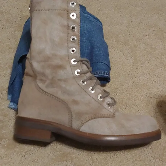 CHANEL Boots Pony Hyde Lace up Combat