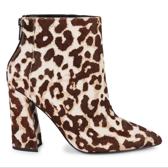 CHARLES DAVID Snow Leopard Calf Hair Pointed Toe Ankle Bootie Size 6.5 NEW