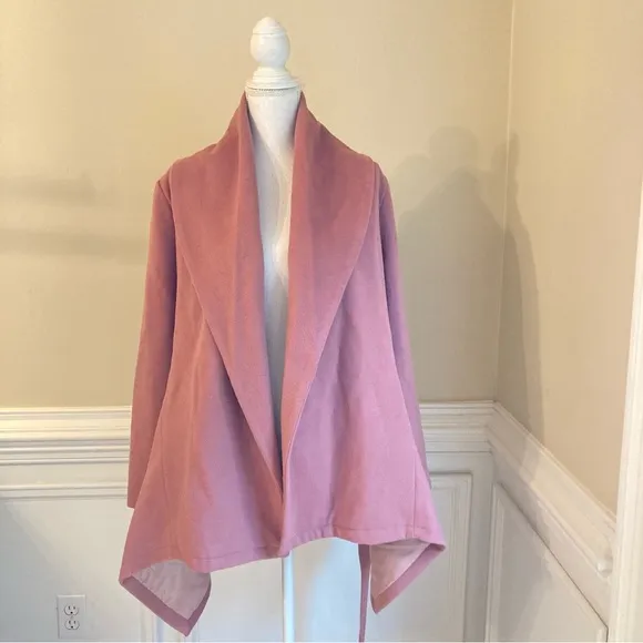 CHICWISH Dusty Mauve Pink Wool Blend Shawl Collar Wrap Short Asymmetrical Coat