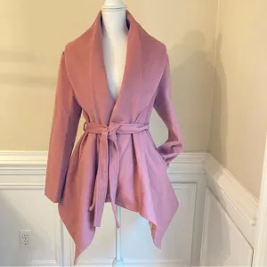 CHICWISH Dusty Mauve Pink Wool Blend Shawl Collar Wrap Short Asymmetrical Coat