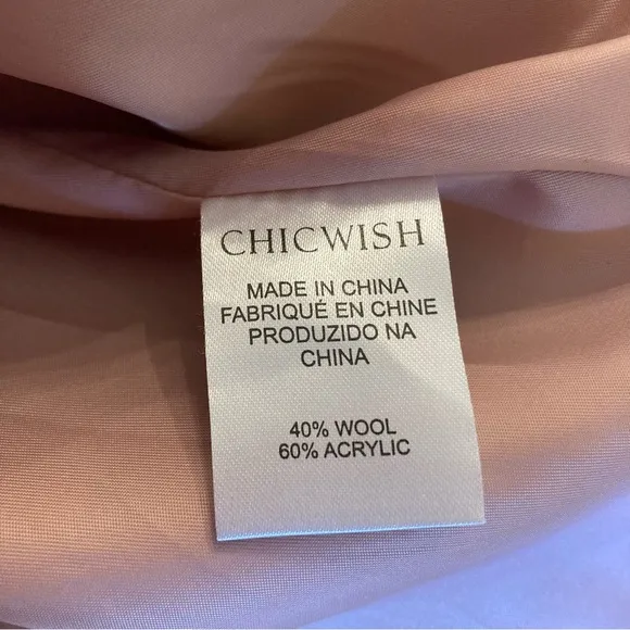 CHICWISH Dusty Mauve Pink Wool Blend Shawl Collar Wrap Short Asymmetrical Coat