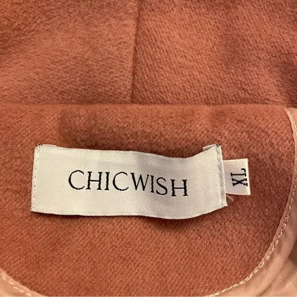CHICWISH Dusty Mauve Pink Wool Blend Shawl Collar Wrap Short Asymmetrical Coat
