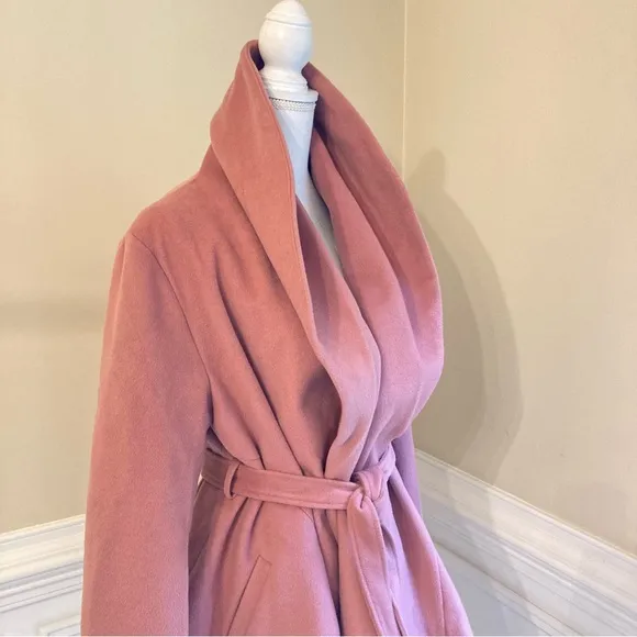 CHICWISH Dusty Mauve Pink Wool Blend Shawl Collar Wrap Short Asymmetrical Coat